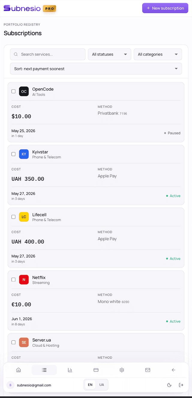 Every subscription, in one tidy list